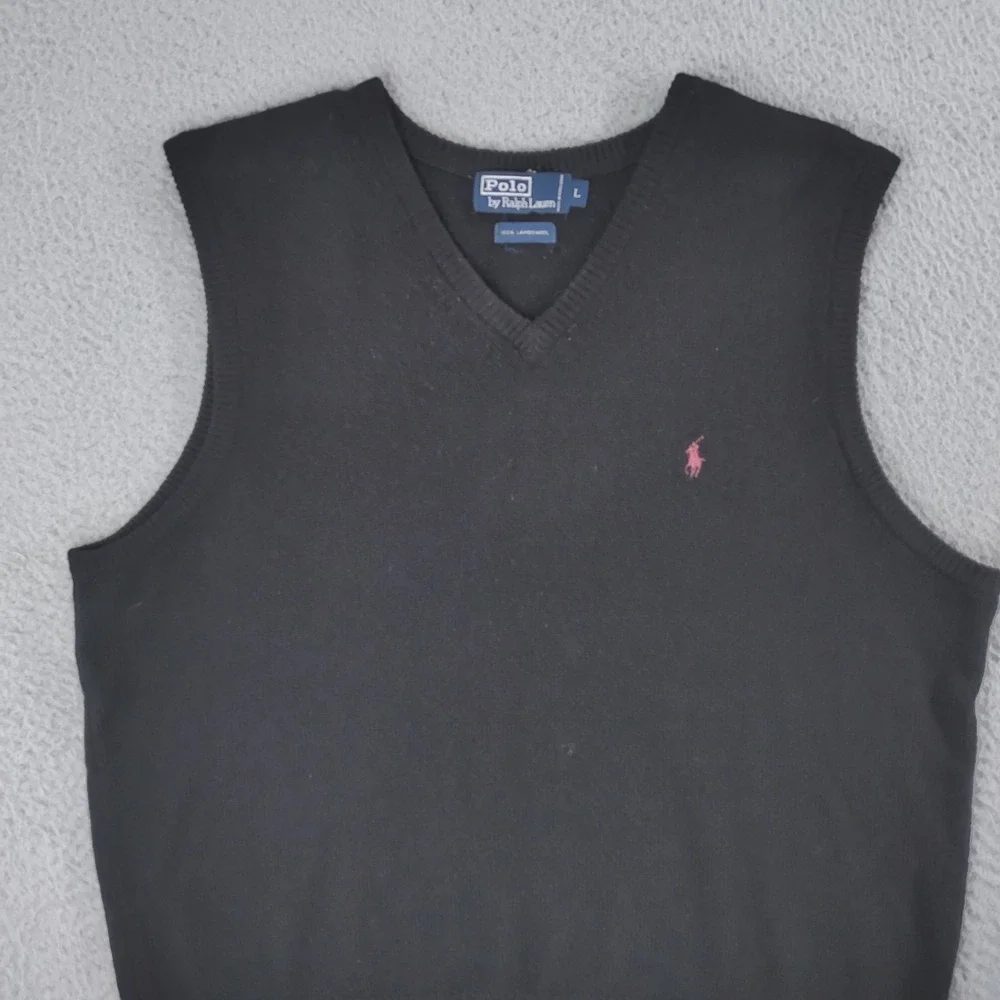 VTG Polo Ralph Lauren Sweater Vest Mens Large Black 100% Lambswool Pullover